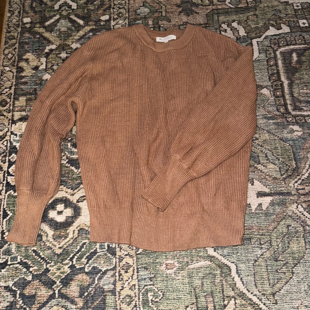 Workshop Republic Clothing Tan Crewneck Ribbed Sweater